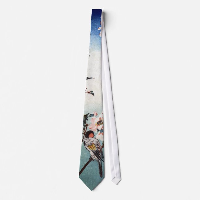 八重桜に鳥, 広重 Cherry Blossom & Bird, Hiroshige, Ukiyoe Tie (Front)