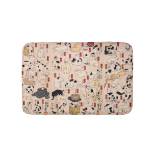其のまま地口猫飼好五十三疋, 国芳 Cats, Kuniyoshi, Ukiyo-e Bath Mat