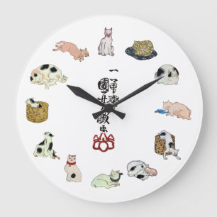 其のまま地口猫飼好五十三疋, 国芳 Cats, Kuniyoshi, Ukiyo-e Large Clock