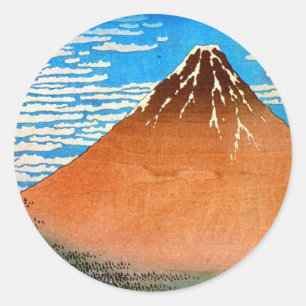 凱風快晴（赤富士）, 北斎 Red Mount Fuji, Hokusai, Ukiyo-e Classic Round Sticker