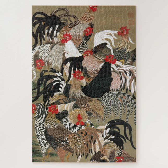 動植綵絵(20)群鶏図, 伊藤若冲 JIGSAW PUZZLE (Vertical)