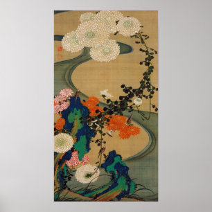 動植綵絵(29)菊花流水図, 伊藤若冲 POSTER