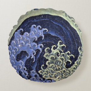北斎の波, 北斎 Hokusai Wave, Hokusai, Japan Art Round Pillow