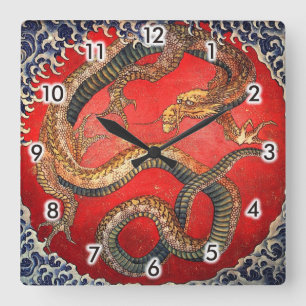 北斎の龍, 北斎 Hokusai Dragon, Hokusai, Japa Square Wall Clock