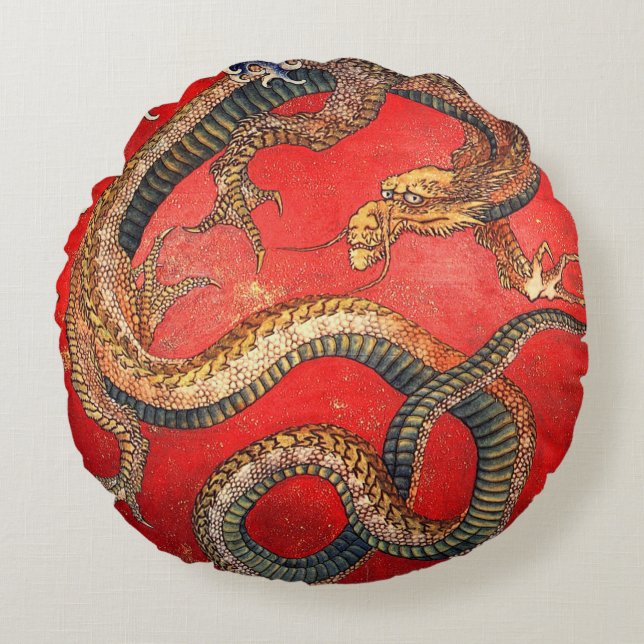 北斎の龍, 北斎 Hokusai Dragon, Hokusai, Japan Art Round Pillow (Front)