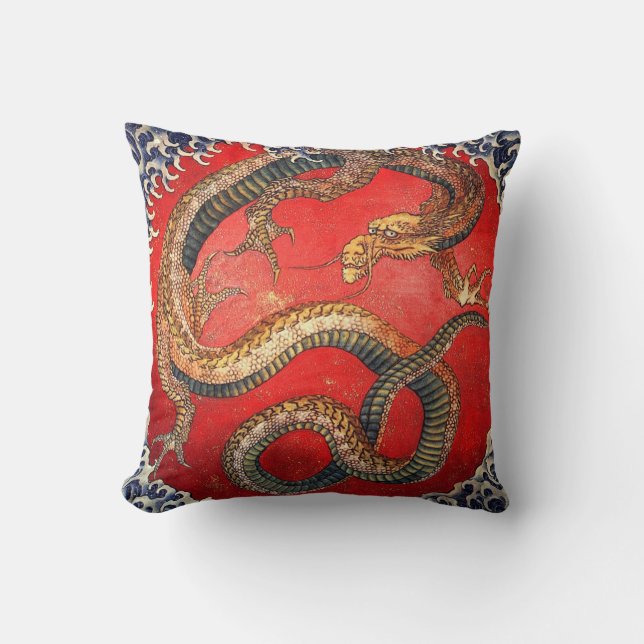 北斎の龍, 北斎 Hokusai Dragon, Hokusai, Japan Art Throw Pillow (Front)