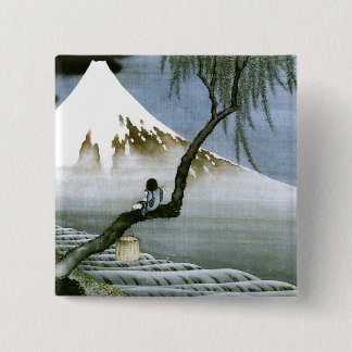 北斎 Boy & Mt Fuji Fine Art 2 Inch Square Button