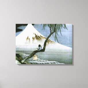 北斎 Boy & Mt Fuji Fine Art Canvas Print