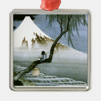 北斎 Boy & Mt Fuji Fine Art Metal Ornament