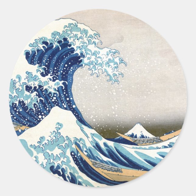 北斎 Great Wave Off Kanagawa Hokusai Fine Art Classic Round Sticker (Front)