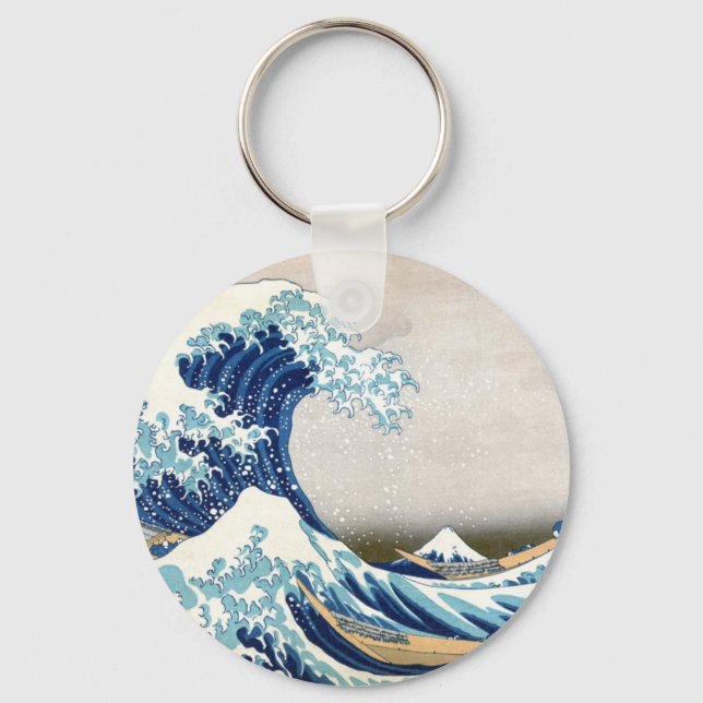 北斎 Great Wave Off Kanagawa Hokusai Fine Art Keychain (Front)