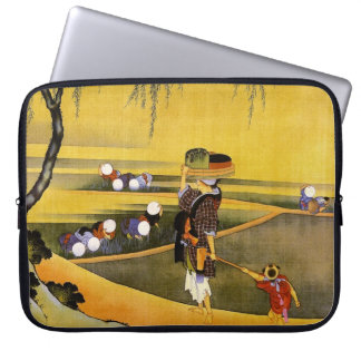 北斎 Rice Fields Hokusai Fine Art Laptop Sleeve