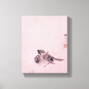 双雀, 栖鳳 Pair of The Sparrow, Seihō, Japanese Art Canvas Print