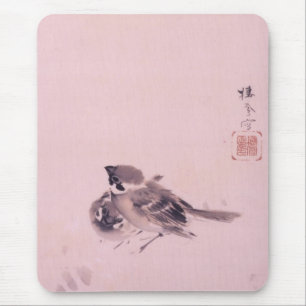 双雀, 栖鳳 Pair of The Sparrow, Seihō, Japanese Art Mouse Pad