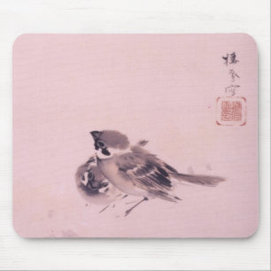 双雀, 栖鳳 Pair of The Sparrow, Seihō, Japanese Art Mouse Pad