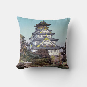 大阪城, Osaka Castle, Hiroshi Yoshida, Woodcut Throw Pillow