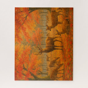 奈良公園の紅葉と鹿たちの静かな午後 / Autumn Deer Gathering in Nara  Jigsaw Puzzle