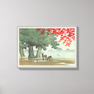 奈良公園の鹿, Deer of Nara Park, Hasui Kawase, Woodcut Canvas Print