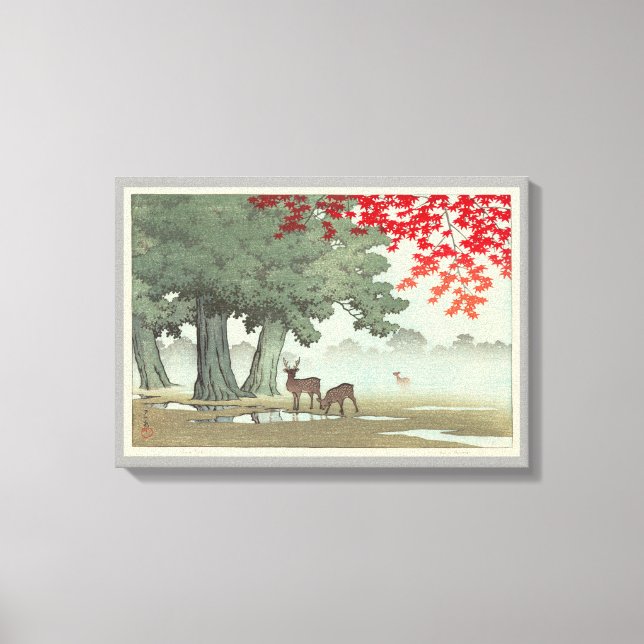 奈良公園の鹿, Deer of Nara Park, Hasui Kawase, Woodcut Canvas Print (Front)