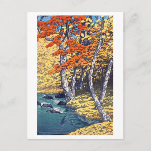 奥入瀬の秋, Autumn at Oirase, Hasui Kawase, Woodcut Postcard