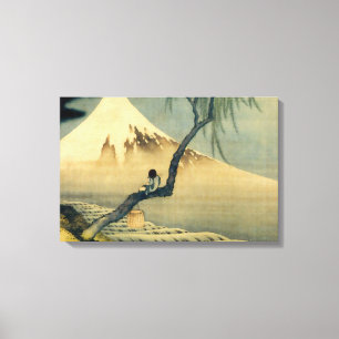 富士と少年, 北斎 Mount Fuji and Boy, Hokusai, Ukiyo-e Canvas Print