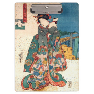 少女と猫, 国芳 Girl with Cat, Kuniyoshi, Ukiyo-e Clipboard