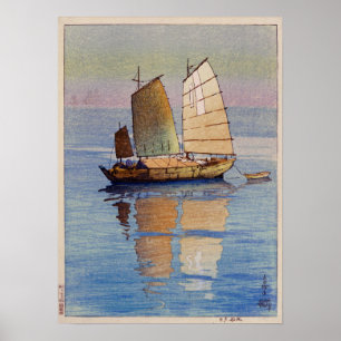 帆船夕日, Sailing Boats Evening Glow, Hiroshi Yoshida Poster