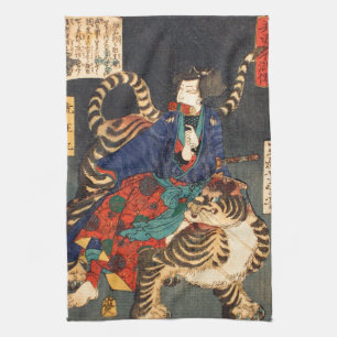 忍者と虎, 芳年 Ninja Hero & Tiger, Yoshitoshi, Ukiyo-e Kitchen Towel