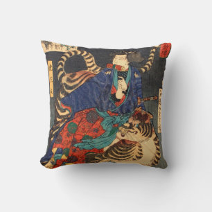 忍者と虎, 芳年 Ninja Hero & Tiger, Yoshitoshi, Ukiyo-e Throw Pillow