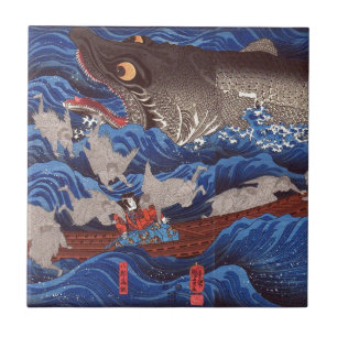 怪物鮫,国芳 Monster Shark, Kuniyoshi, Ukiyo-e Tile