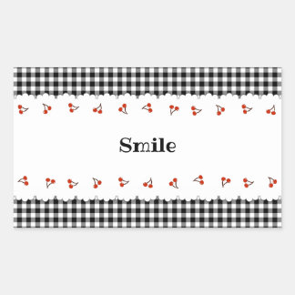 文字 カスタマイズ チェリー チェック ブラック 長方形シール STICKER