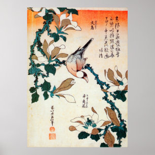 文鳥とコブシ, 北斎 Java Sparrow and Kobush Poster