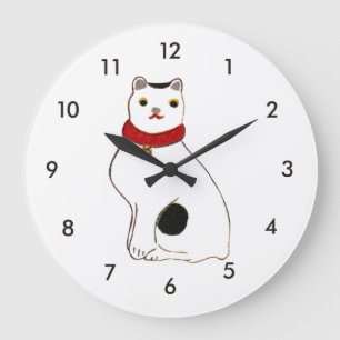 日本の猫の人形, Doll of The Japanese Cat Large Clock