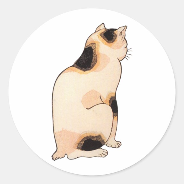日本猫, 国芳 Japanese Cat, Kuniyoshi, Ukiyo-e Classic Round Sticker (Front)