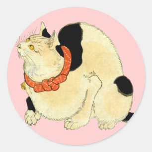 日本猫, 国芳 Japanese Cat, Kuniyoshi, Ukiyo-e Classic Round Sticker