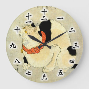 日本猫, 国芳 Japanese Cat, Kuniyoshi, Ukiyo-e Large Clock