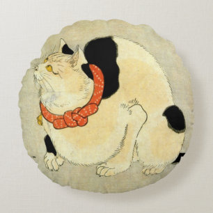 日本猫, 国芳 Japanese Cat, Kuniyoshi, Ukiyo-e Round Pillow