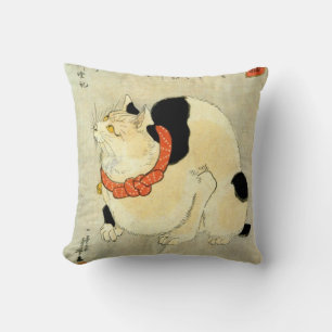 日本猫, 国芳 Japanese Cat, Kuniyoshi, Ukiyo-e Throw Pillow