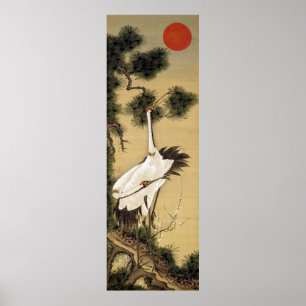 旭日松鶴図, 若冲 Cranes & Morning sun, Jaku Poster
