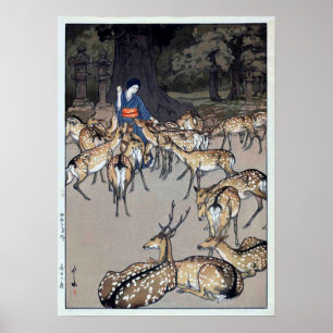 春日大社の鹿, Deer of Kasuga Shrine, Hiroshi Poster