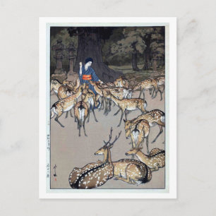 春日大社の鹿, Deer of Kasuga Shrine, Hiroshi Yoshida Postcard