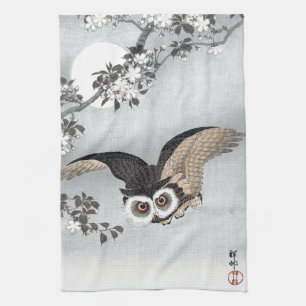 月とフクロウ, 古邨 Flying Owl & Moon, Koson, Ukiyo-e Kitchen Towel