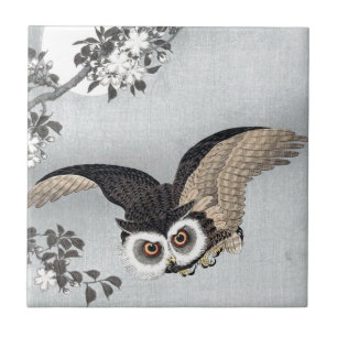 月とフクロウ, 古邨 Flying Owl & Moon, Koson, Ukiyo-e Tile