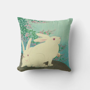 月と兎, 古邨 Rabbits & Moon, Koson, Ukiyo-e Throw Pillow