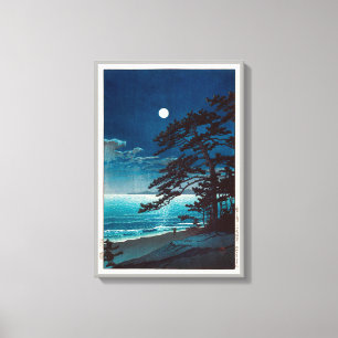 月の二宮海岸, 川瀬巴水 Moon at Ninomiya Beach, Hasui Kawase Canvas Print
