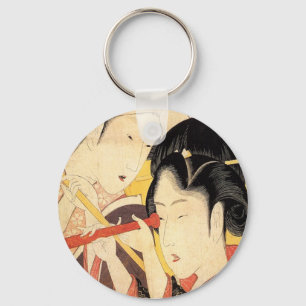 望遠鏡を覗く女, 北斎 Girl with Telescope, Keychain