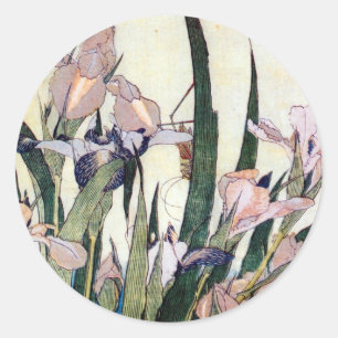 杜若ときりぎりす, 北斎 Iris and Grasshopper, Hokusai Classic Round Sticker