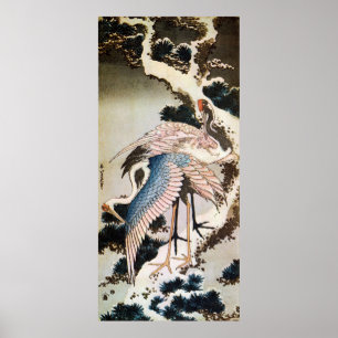 松に鶴, 北斎 Cranes on Pine Tree, Hokusai, Uk Poster