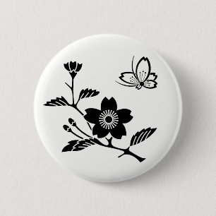 枝桜に中陰桜飛び蝶 2 INCH ROUND BUTTON