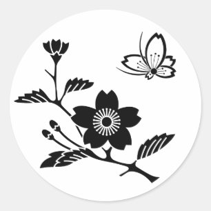 枝桜に中陰桜飛び蝶 CLASSIC ROUND STICKER